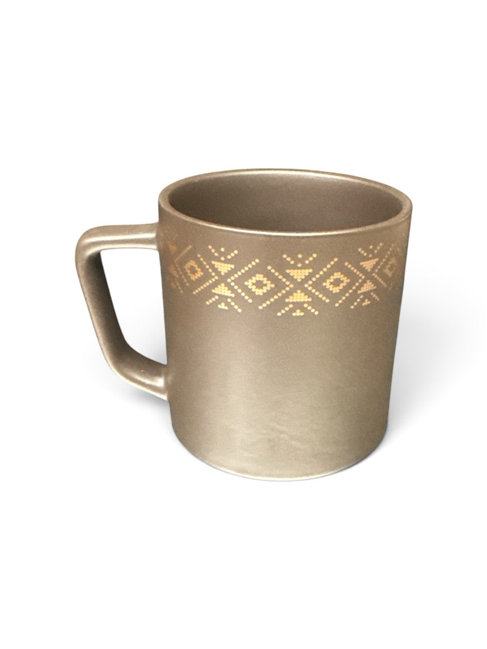 Gold Ceramic Mug with Decorative Geometric Accent